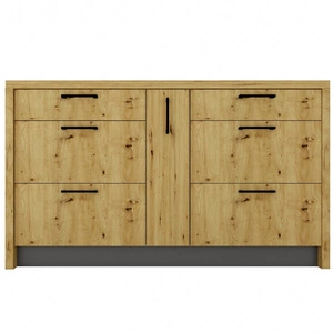 Wyspa kuchenna z szufladami Clara 147 cm dąb artisan / szary popiel nowoczesna wolnostojąca wyspa kuchenna z szafką z koszem cargo