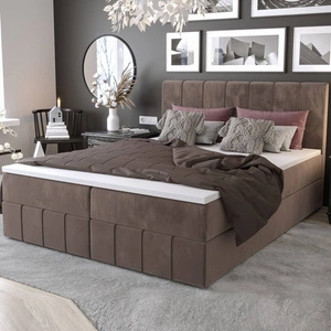 Łóżko kontynentalne Casey 160x200 jasny brąz w nowoczesnym skandynawskim stylu z charakterystycznym wezgłowiem