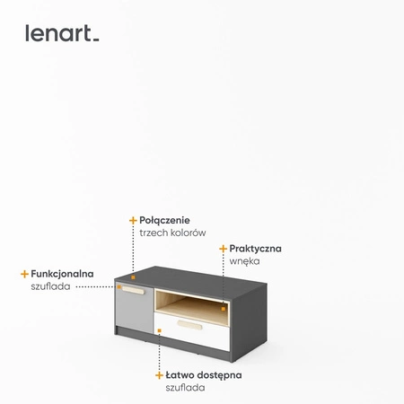 Szafka RTV Pok 100 cm grafit / szary / biały / buk ibsen stylowa szafka pod telewizor do pokoju młodzieżowego lub małego salonu