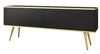 Szafka RTV Luxury 135 cm czarna elegancki design korpus zwieńczony złotą listwą szafka wsparta na złotych metalowych nogach