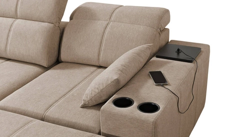 Narożnik z funkcją spania Tesalia VI zielony prawostronny nowoczesny i komfortowy narożnik z funkcją przesuwanego oparcia