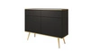 Komoda z szufladami Luxury 107 cm czarna nowoczesny design komody do salonu korpus zwieńczony złotą listwą metalowe złote nogi