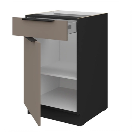 Szafka kuchenna stojąca z szufladą i półką Fiuggi Bl 50 D 1F 1S BB fronty szafki kuchennej wykończone w technologii anti fingerprint