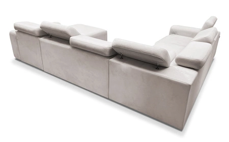 Narożnik z funkcją spania Cantare VIII Lux beżowy prawostronny designerski narożnik z elektrycznie podnoszonym podnóżkiem