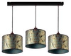 Lampa wisząca potrójna Wena elegancka lampa sufitowa do salonu w stylu glamour z połyskującym na złoto abażurem i czarną metalową podstawą