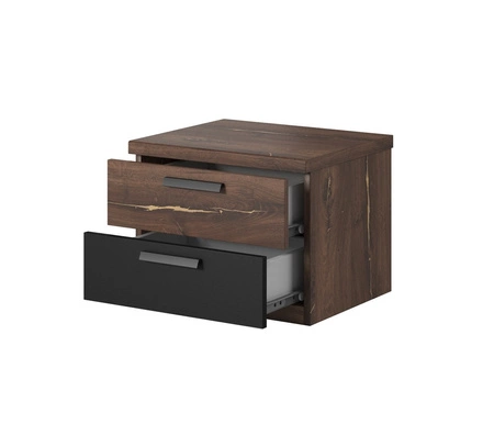 Szafka nocna Sigma dąb flagstaff / czarny z miedzianą wstawką szafka z szufladami to funkcjonalny mebel w ponadczasowym designie