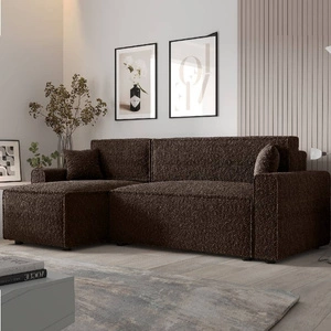 Narożnik z funkcją spania Brandon Bis brązowy lewostronny miękka tkanina o charakterystycznej pętelkowej powierzchni pojemnik na pościel