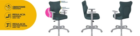 Krzesło do biurka Duo niebieskie idealne do wzrostu 146-176,5 cm ergonomiczne siedzisko regulowane podłokietniki odporna tkanina