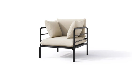 Fotel ogrodowy Wenecja grafit / beżowy elegancki design fotel z poduchami do ogrodu metalowa konstrukcja w stylu minimalistycznym