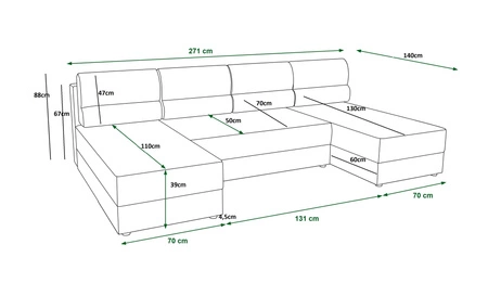 Narożnik z funkcją spania Fogu U zielony komfortowy i stylowy narożnik o prostym designie sztruksowa tkanina pojemnik na pościel