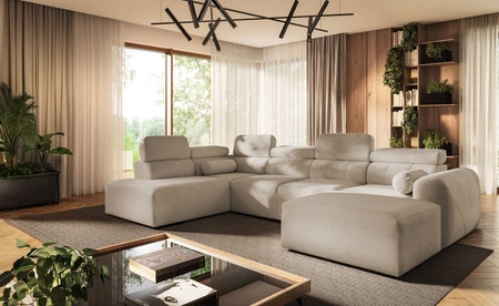 Narożnik z funkcją spania Cantare VI beżowy prawostronny wygodny narożnik o niebanalnym designie doskonale odnajdzie się w salonie