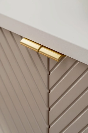 Zestaw mebli łazienkowych Viva beżowy / biały elegancki design subtelna kolorystyka podkreślona frezowaniem w kształcie jodełki