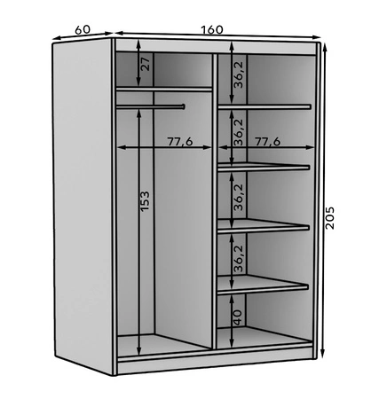 Szafa przesuwna z lustrem Delia 160 cm biała stylowa szafa z ozdobnymi lamelami w kolorze drewna wpasuje się do każdej aranżacji
