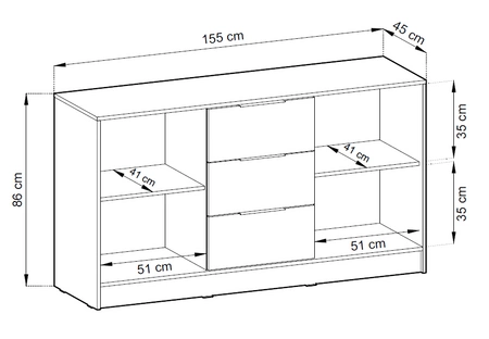 Komoda z szufladami Aspen 155 cm beżowa / czarne lamele nowoczesny design mebla drzwi komody ozdobione lamelami
