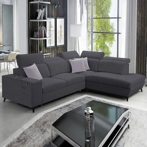 Narożnik z funkcją spania Kelly Sleek VII grafitowy prawostronny pleciony komfortowy i funkcjonalny narożnik rozkładany do salonu