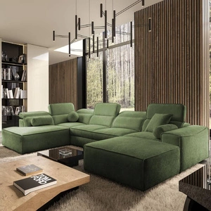 Narożnik z funkcją spania Viano VI zielony prawostronny designerski narożnik do nowoczesnych aranżacji dwa pojemniki na pościel