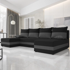 Narożnik z funkcją spania Bowers U czarny / grafitowy narożnik z pojemnikiem na pościel gwarancja komfortu i funkcjonalności