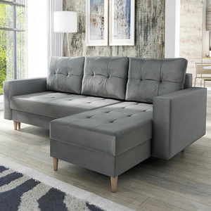 Narożnik z funkcją spania Vaso jasny szary uniwersalny wygodny narożnik do salonu w stylu skandynawskim duży pojemnik na pościel