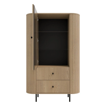 Witryna Ovalio 97 cm dąb cremona stylowy design bezpieczne szkło hartowane witryna o owalnym kształcie z dekoracyjnymi frezowaniami