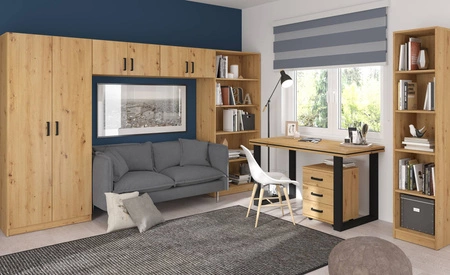 Komoda Makana 158 cm dąb artisan funkcjonalny mebel do biura gabinetu lub pokoju młodzieżowego