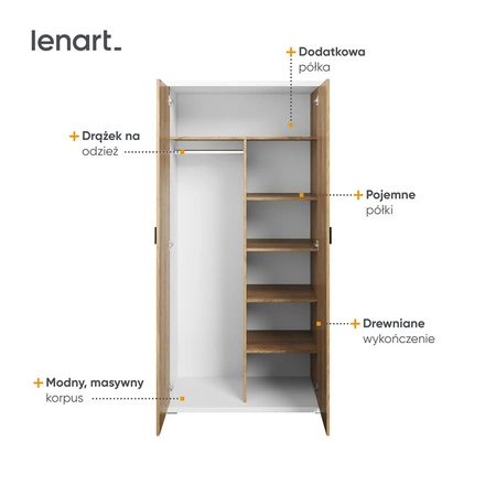 Szafa Simi 100 cm biały / hikora naturalna stylowy design klasyczna forma idealna szafa do pokoju młodzieżowego lub sypialni