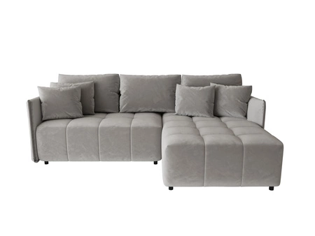 Narożnik z funkcją spania Oroso jasny szary prawostronny miękka tkanina typu velvet z powłoką hydrofobową pojemnik na pościel