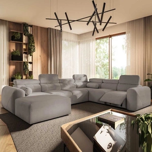 Narożnik z funkcją spania Cantare VIII Lux szary popiel lewostronny designerski narożnik z elektrycznie podnoszonym podnóżkiem