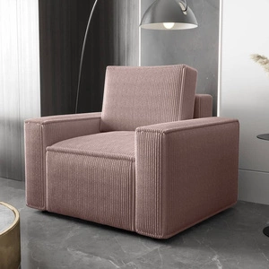 Fotel Nelo wrzosowy klasyczny design w nowoczesnym wydaniu wygodny fotel do salonu prążkowana sztruksowa tkanina