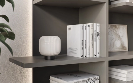 Regał Fitt 119 cm metalic ciemny / metalic jasny prawy designerski regał do biura lub salonu oryginalna konstrukcja z podświetleniem