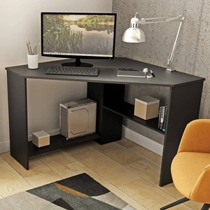 Biurko narożne Rino 80x80 cm czarne stylowe i funkcjonalne do biura gabinetu lub pokoju młodzieżowego
