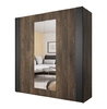 Szafa przesuwna Sigma 200 cm dąb flagstaff / czarny z srebrną wstawką pojemna szafa z lustrem idealna szafa do sypialni czy garderoby