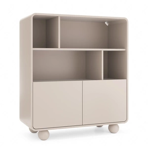 Regał Bion 108 cm beżowy nowoczesny design stonowana kolorystyka designerski zaokrąglony kształt bryły stylowe nogi w kształcie kul