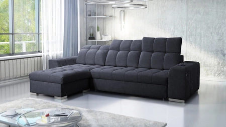 Narożnik z funkcją spania Luigi grafitowy lewostronny narożnik z dwoma pojemnikami na pościel tkanina o ciekawej strukturze