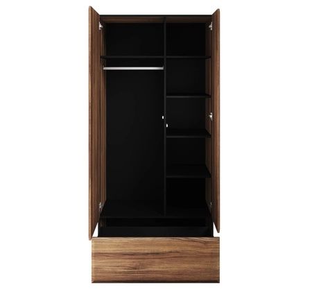 Szafa Borga 90 cm dąb catania / czarny stylowy design szafa do przedpokoju lub sypialni wsparta na metalowych nogach pojemna szuflada