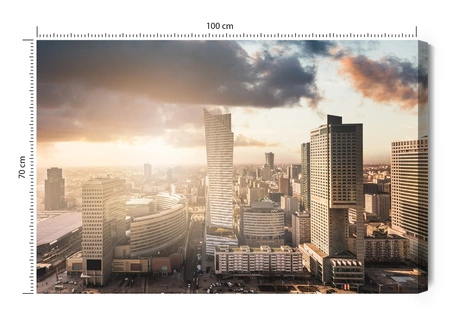 Obraz na płótnie panorama Warszawy 100x70 cm ponadczasowa ozdoba każdego wnętrza obraz w wyrazistej kolorystyce wysoka jakość wykonania