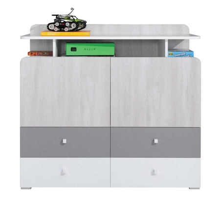 Zestaw mebli Arona biały / dąb wilton biały / szary idealna propozycja do pokoju młodzieżowego meblościanka z biurkiem