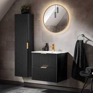 Zestaw mebli łazienkowych Adeel czarny stylowe meble do łazienki z ryflowanymi frontami odporne na działanie czynników zewnętrznych