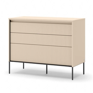 Komoda z szufladami Trend 104 cm beżowa elegancka komoda o ciekawym designie ryflowane fronty podkreślone subtelnym oświetleniem