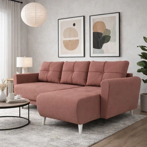 Narożnik z funkcją spania Felicie łososiowy uniwersalny w ustawieniu narożnik stylowy design wpisujący się w każdą aranżację