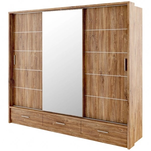 Szafa przesuwna z lustrem Arti 250 cm dąb stirling estetycznie wykonana szafa do sypialni wzbogacona oświetleniem LED pojemne szuflady