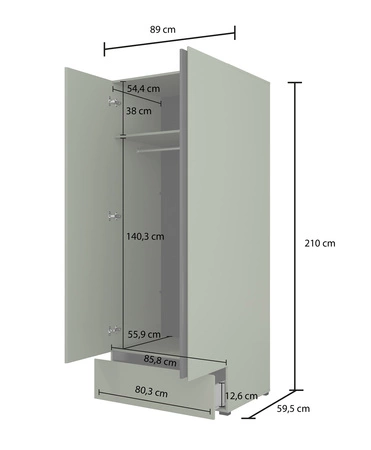 Szafa Cross 89 cm zielona prosta forma w nowoczesnym wydaniu idealna szafa do sypialni lub garderoby geometryczny kształt pojemna szuflada