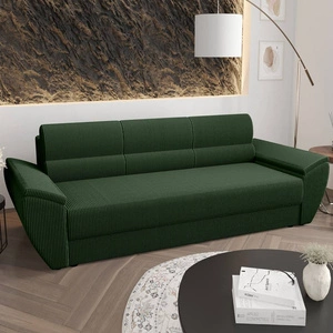 Kanapa rozkładana Fogu Bis zielona stylowa sofa z komfortowymi podłokietnikami sztruksowa tkanina obiciowa pojemnik na pościel