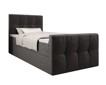 Łóżko kontynentalne Manhattan 90x200 szare w nowoczesnym skandynawskim stylu z tapicerowanym zagłówkiem i zanóżkiem łóżko z pojemnikiem