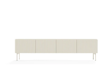 Szafka RTV Muti 195 cm beżowa designerska stylistyka szafka pod telewizor osadzona na stabilnej metalowej podstawie ozdobne ryflowania