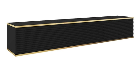 Szafka RTV wisząca Luxury 175 cm czarna zachwyci miłośników eleganckich aranżacji stylowy ryflowany front korpus zwieńczony złotą listwą