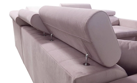 Narożnik z funkcją spania Nausa IV beżowy prawostronny velvet dekoracyjne przeszycia na siedzisku narożnik z pojemnikami na pościel