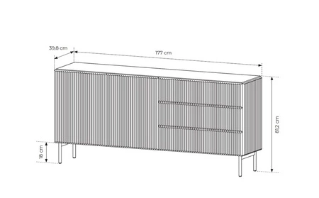 Komoda z szufladami Muti 177 cm beżowa niezwykle modna komoda do salonu designerskie ryflowania nadają oryginalności metalowe nogi
