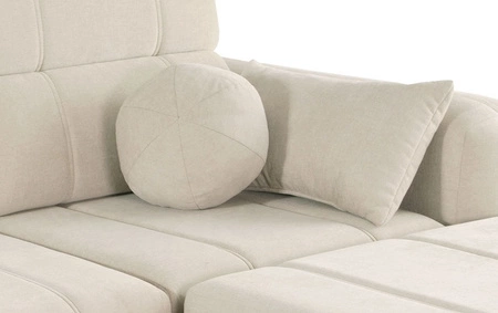 Narożnik z funkcją spania Cetara II szary brąz prawostronny stylowy design przesuwane oparcia regulowane zagłówki i pojemnik na pościel