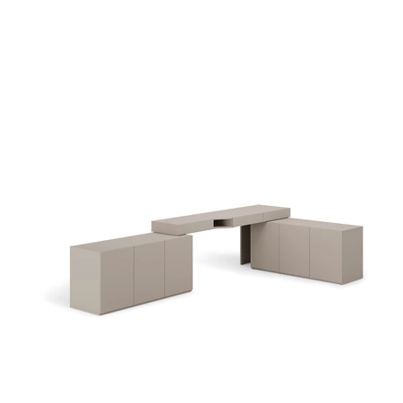 Biurko narożne Woow 338x141 cm clay grey prawe uniwersalne biurko z szufladami z opcją obustronnego montażu duże szafki w zestawie