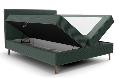 Łóżko kontynentalne Totti 140x200 zielone stylowe łóżko z pojemnikiem na pościel trójwymiarowa tkanina o wyrazistych prążkach